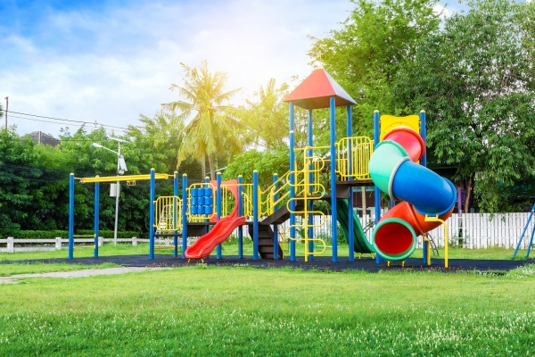 Colorful playground on yard in the park.
